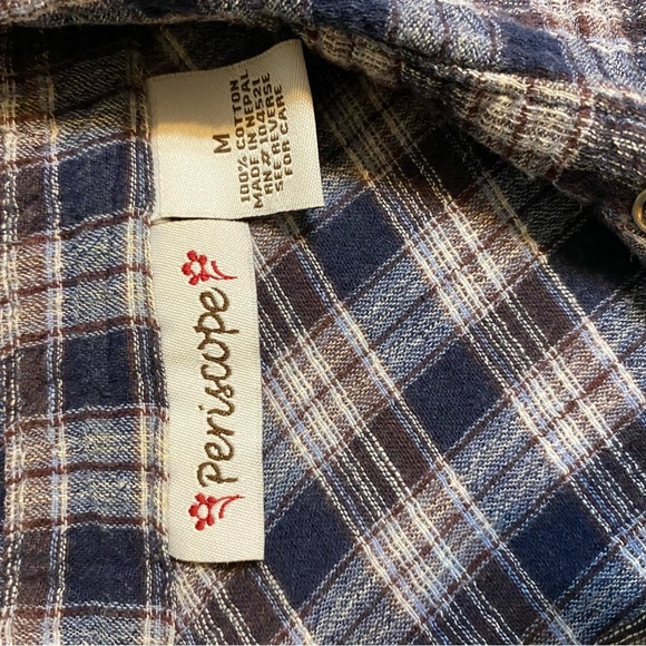 Periscope Blue and White Plaid pearl snap Button-Up Shirt Med - Picture 9 of 9